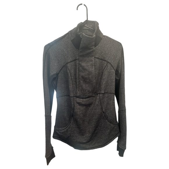 Lululemon Base Runner 1/2 Zip Heathered Herringbone Heathered Black Black Size 6 - Picture 7 of 16